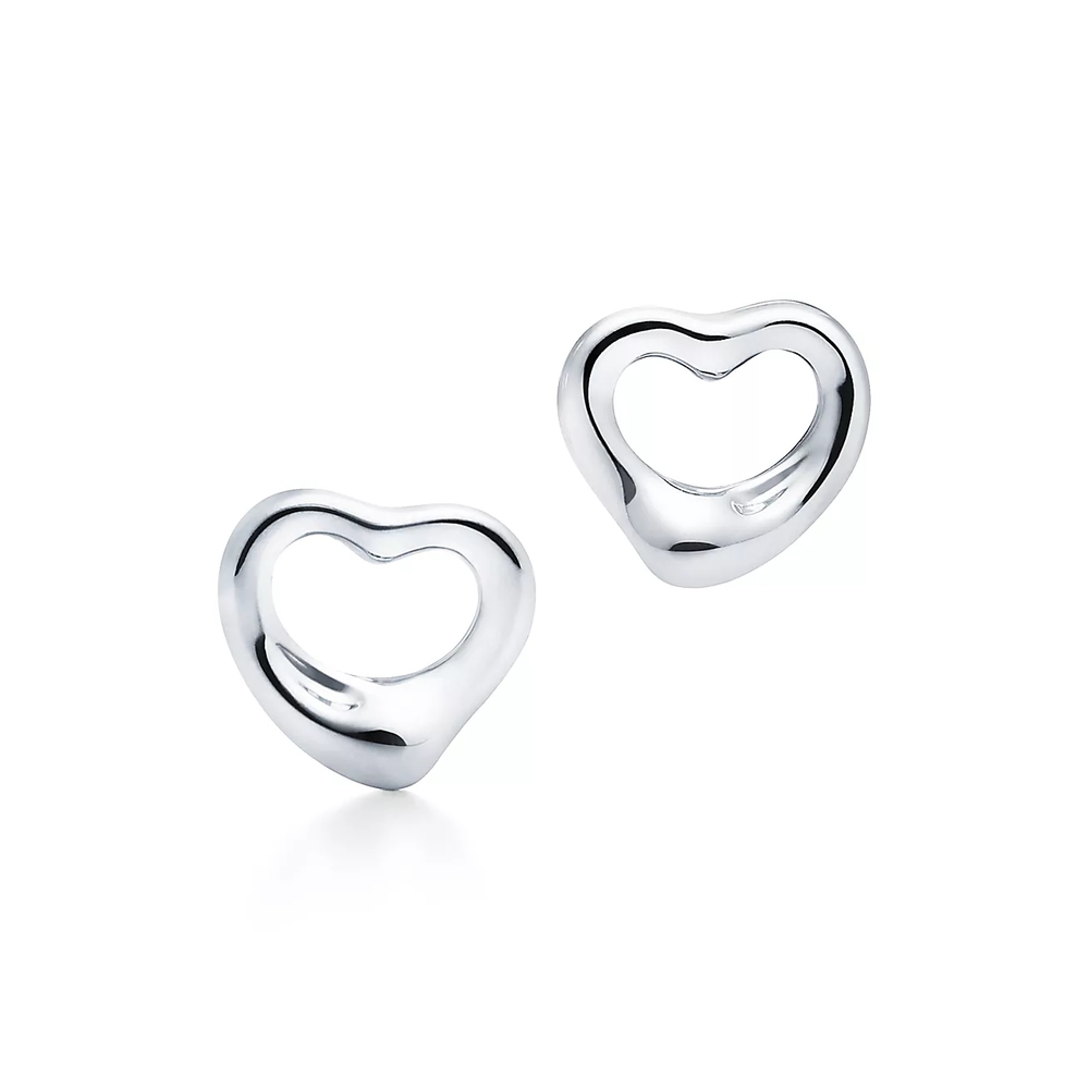 Tiffany & Co. Elsa Peretti Open Heart Stud Earrings 925 Silver 11mm